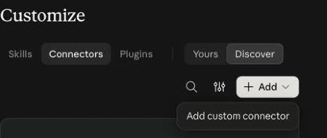 The Add menu in Claude's Connectors page with Add custom connector