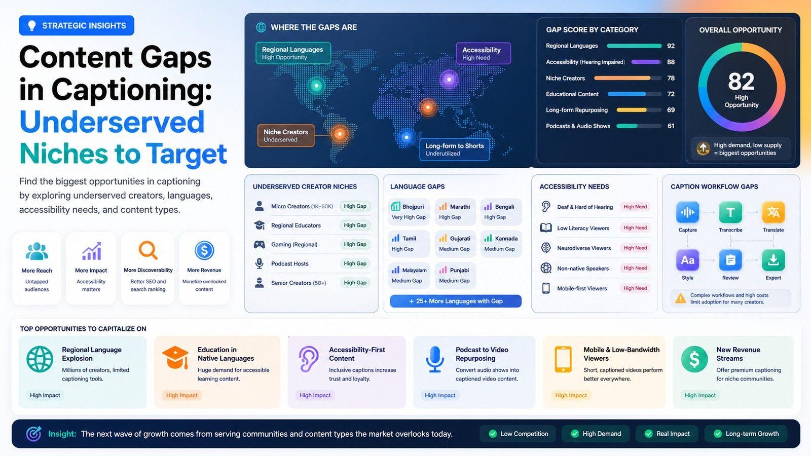 Content Gaps in Captioning: Underserved Niches to Target