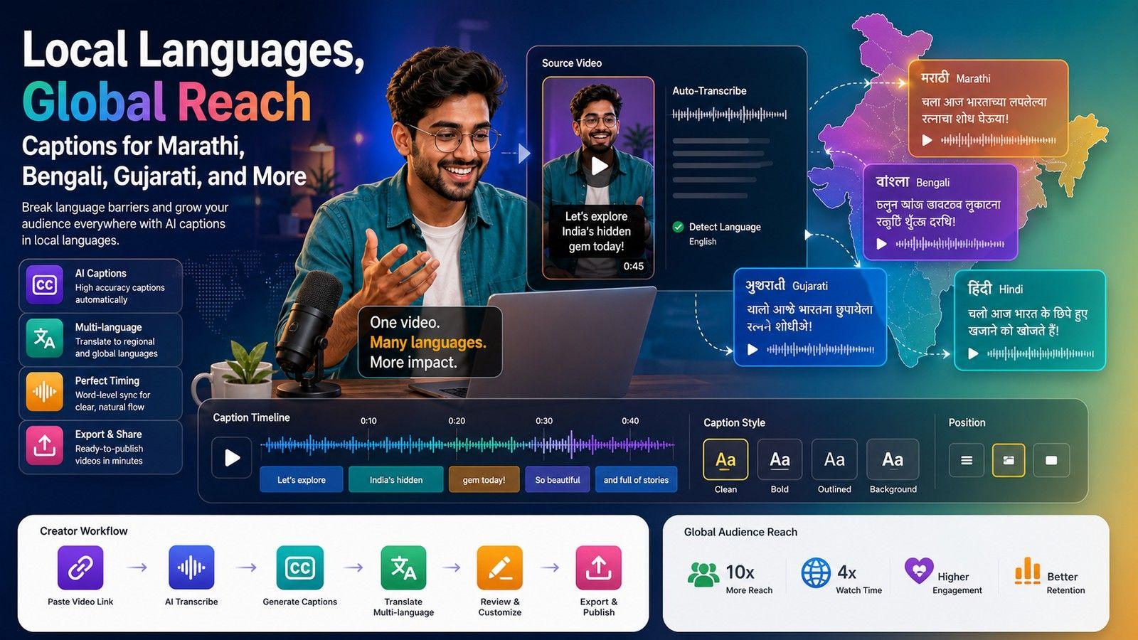 Local Languages, Global Reach: Captions for Marathi, Bengali, Gujarati, and More