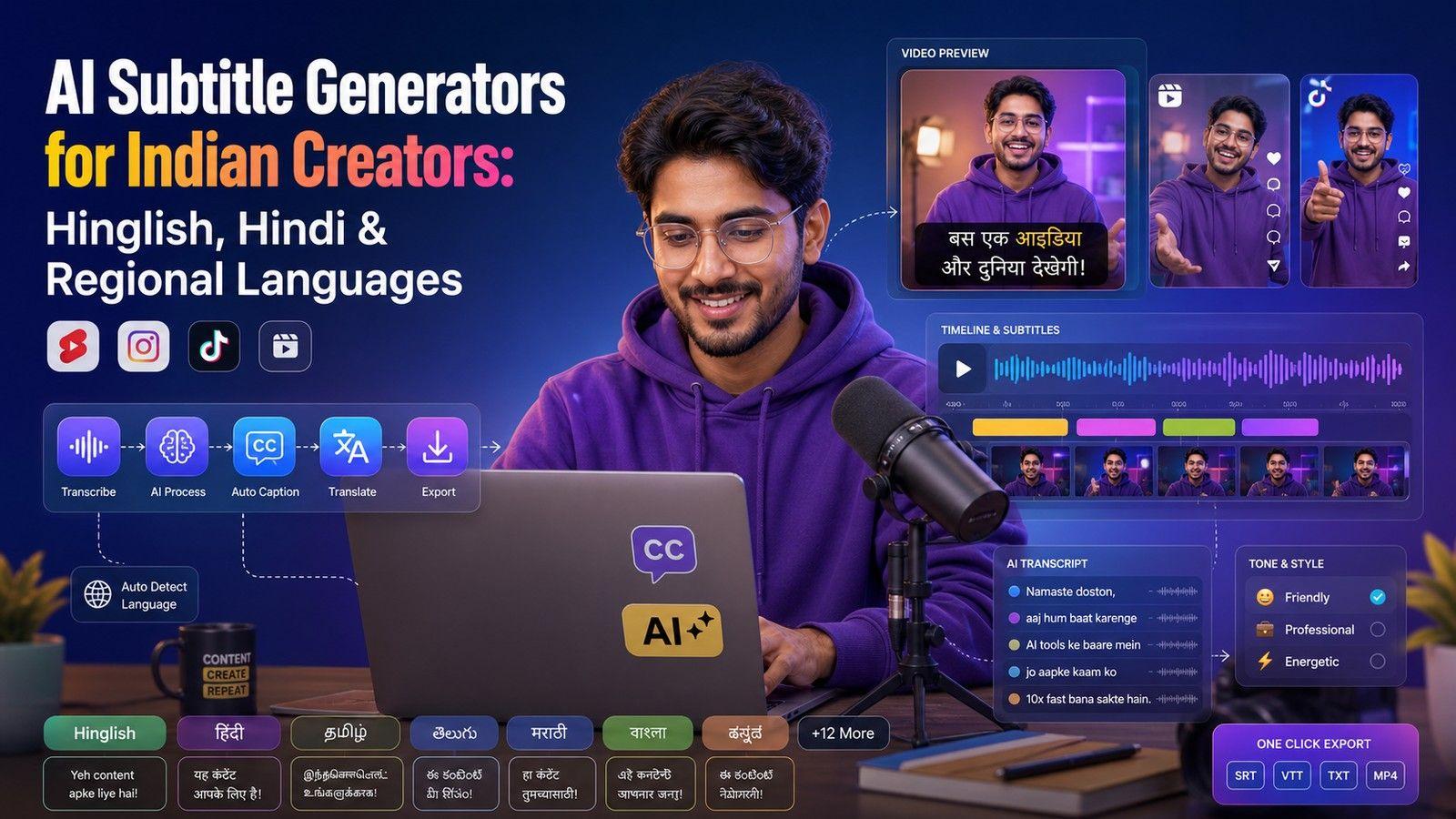 AI Subtitle Generators for Indian Creators: Hinglish, Hindi & Regional Languages