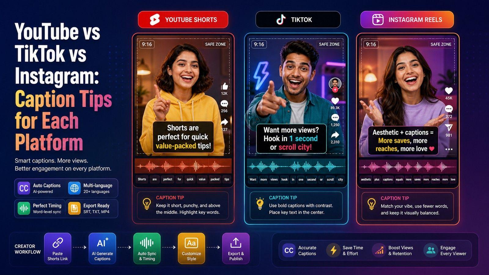 YouTube vs TikTok vs Instagram: Caption Tips for Each Platform
